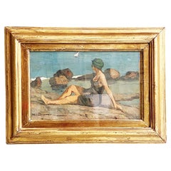 Italian early twentieth century Oil painting of bather by the sea, 1900s