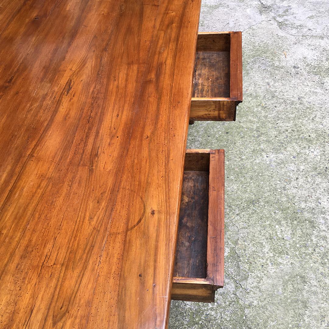 Italian Early 20th Century Walnut and Rectangular Table with Drawers, 1900s 3