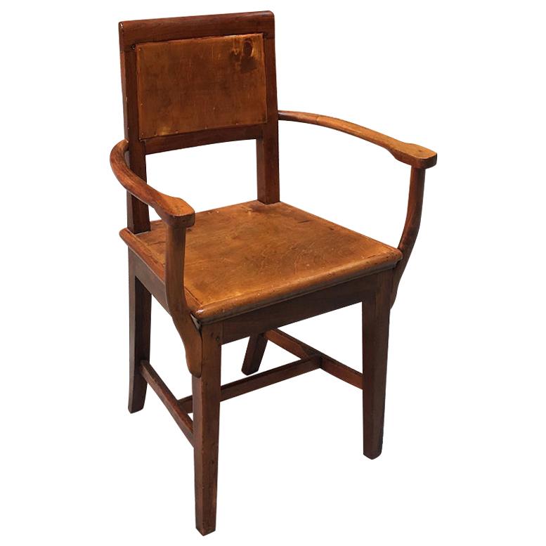 Italian Early 20th Century Walnut Chair with Armrests, 1900s