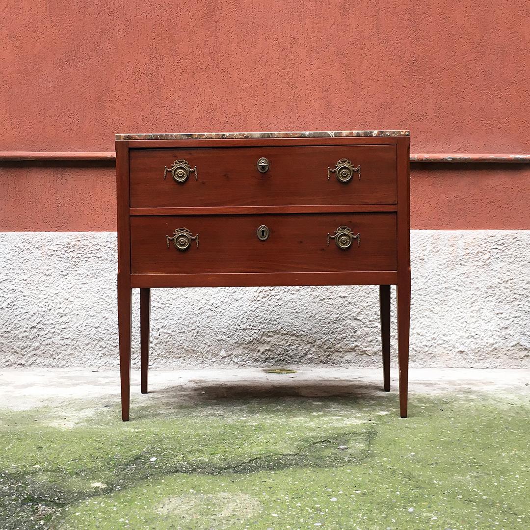 Belle Époque Italian Early 20th Century Wooden Chest of Drawers with Marble Top, 1900s For Sale