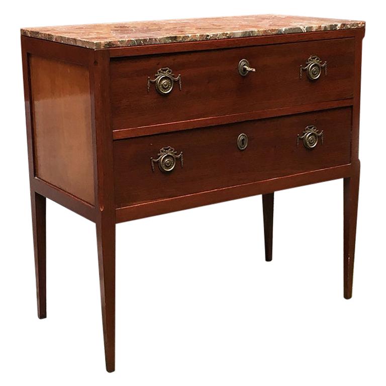 Italian Early 20th Century Wooden Chest of Drawers with Marble Top, 1900s For Sale