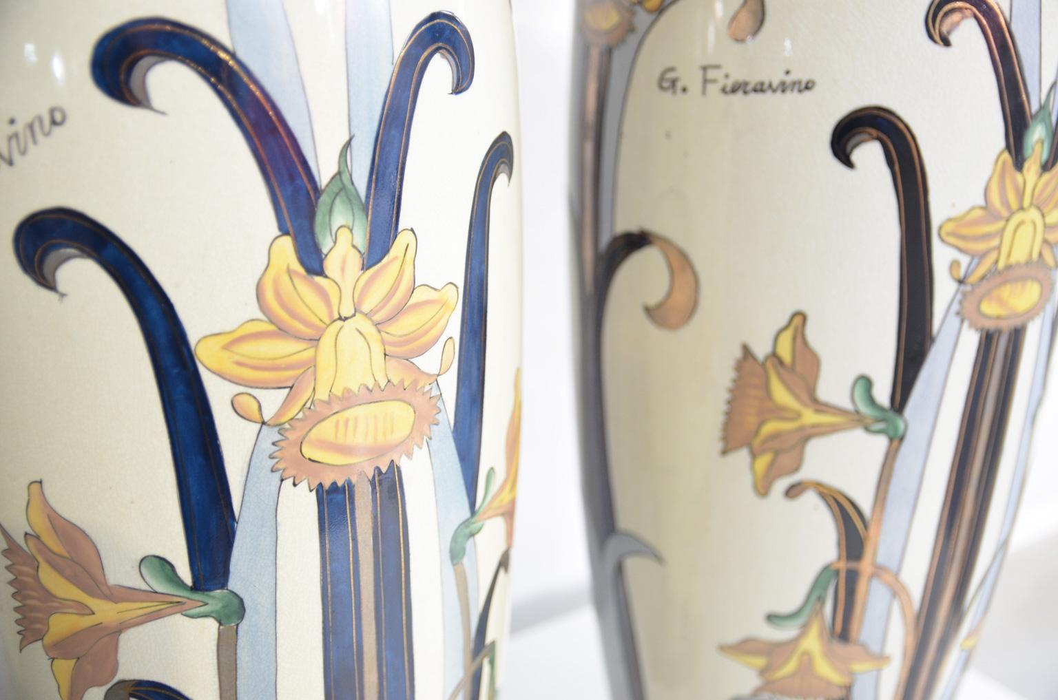3 Italian Earthenware Art Nouveau Vases by G. Fieravino 3