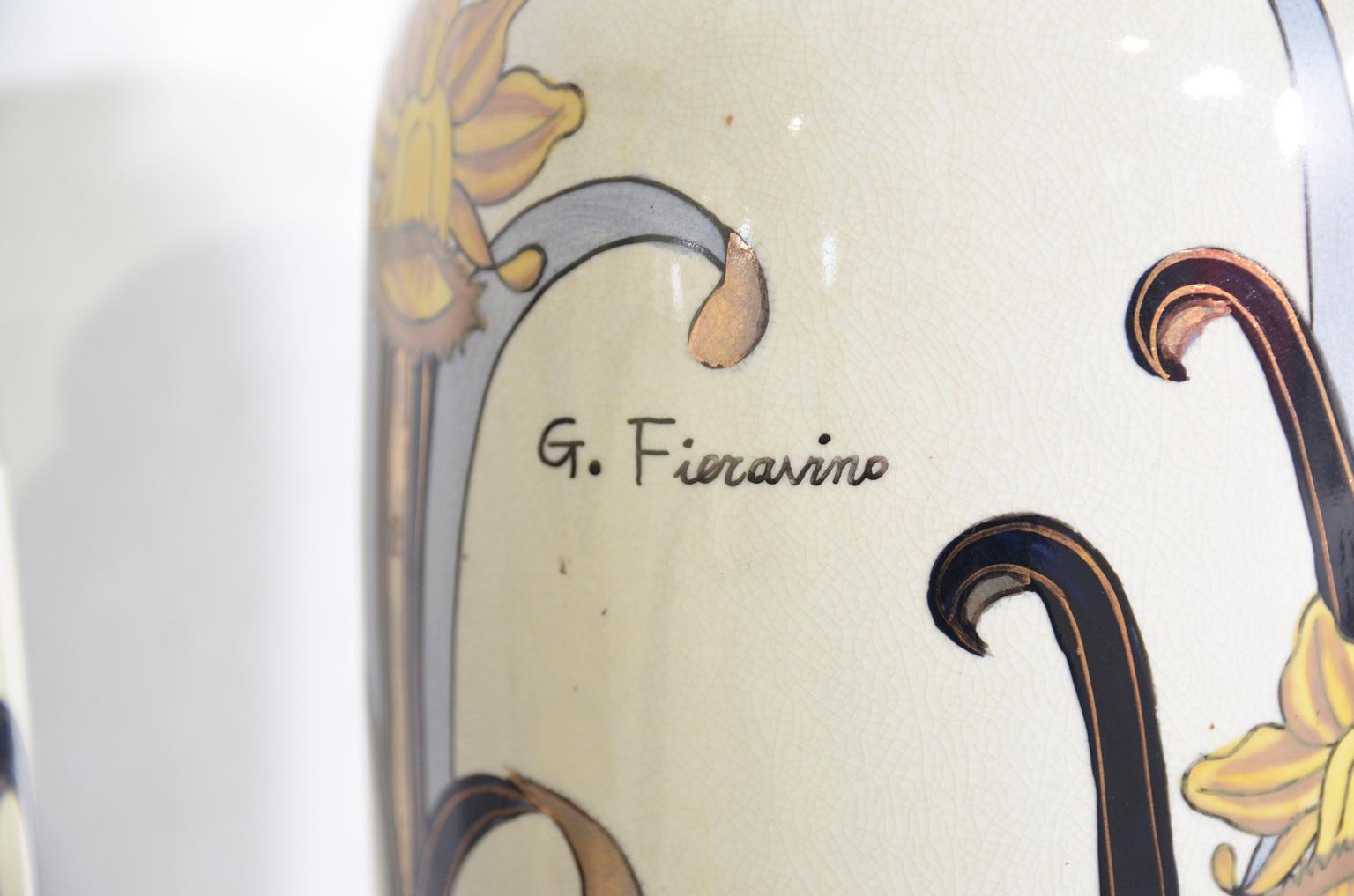 3 Italian Earthenware Art Nouveau Vases by G. Fieravino For Sale 5