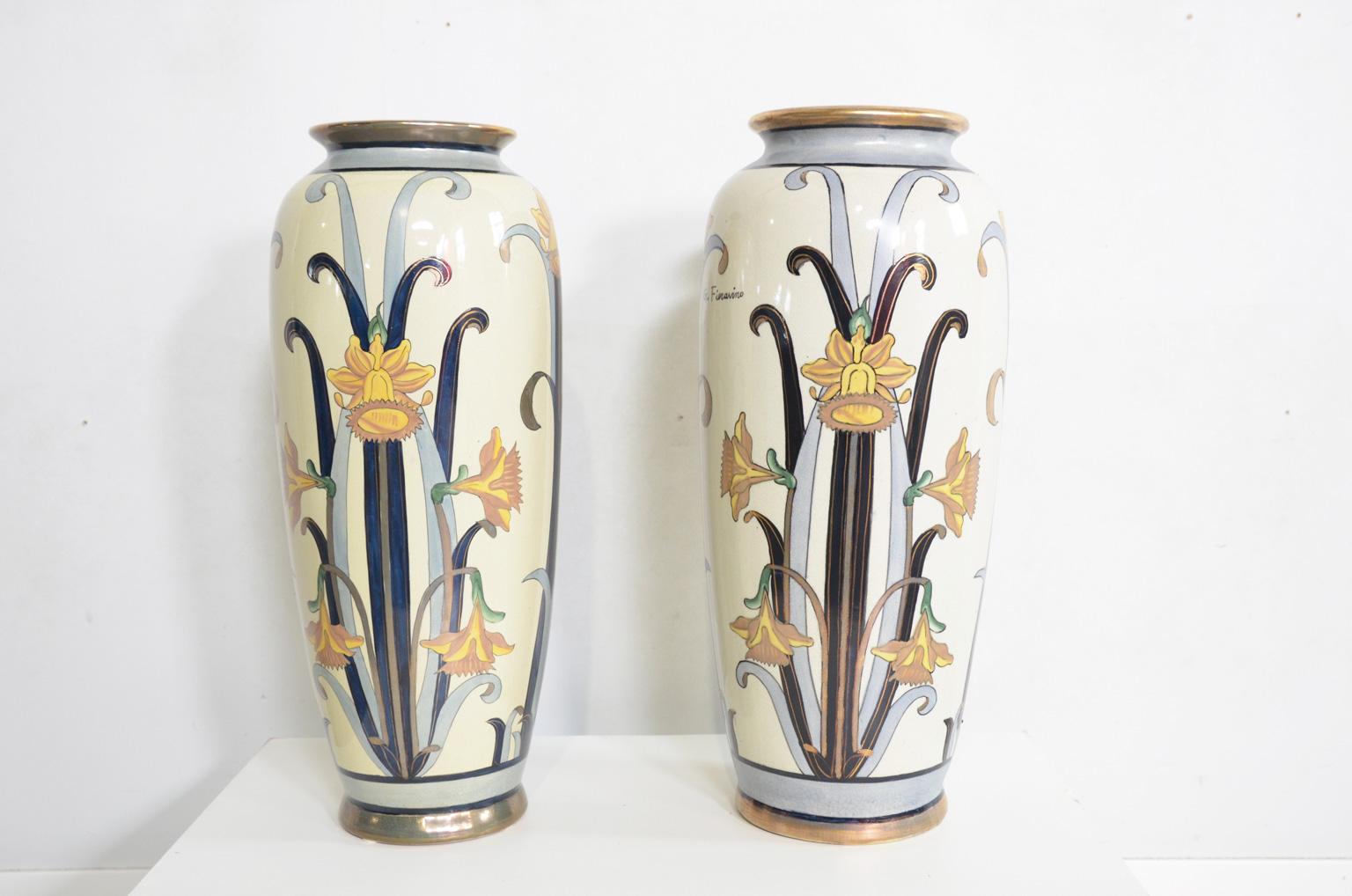 19th Century 3 Italian Earthenware Art Nouveau Vases by G. Fieravino