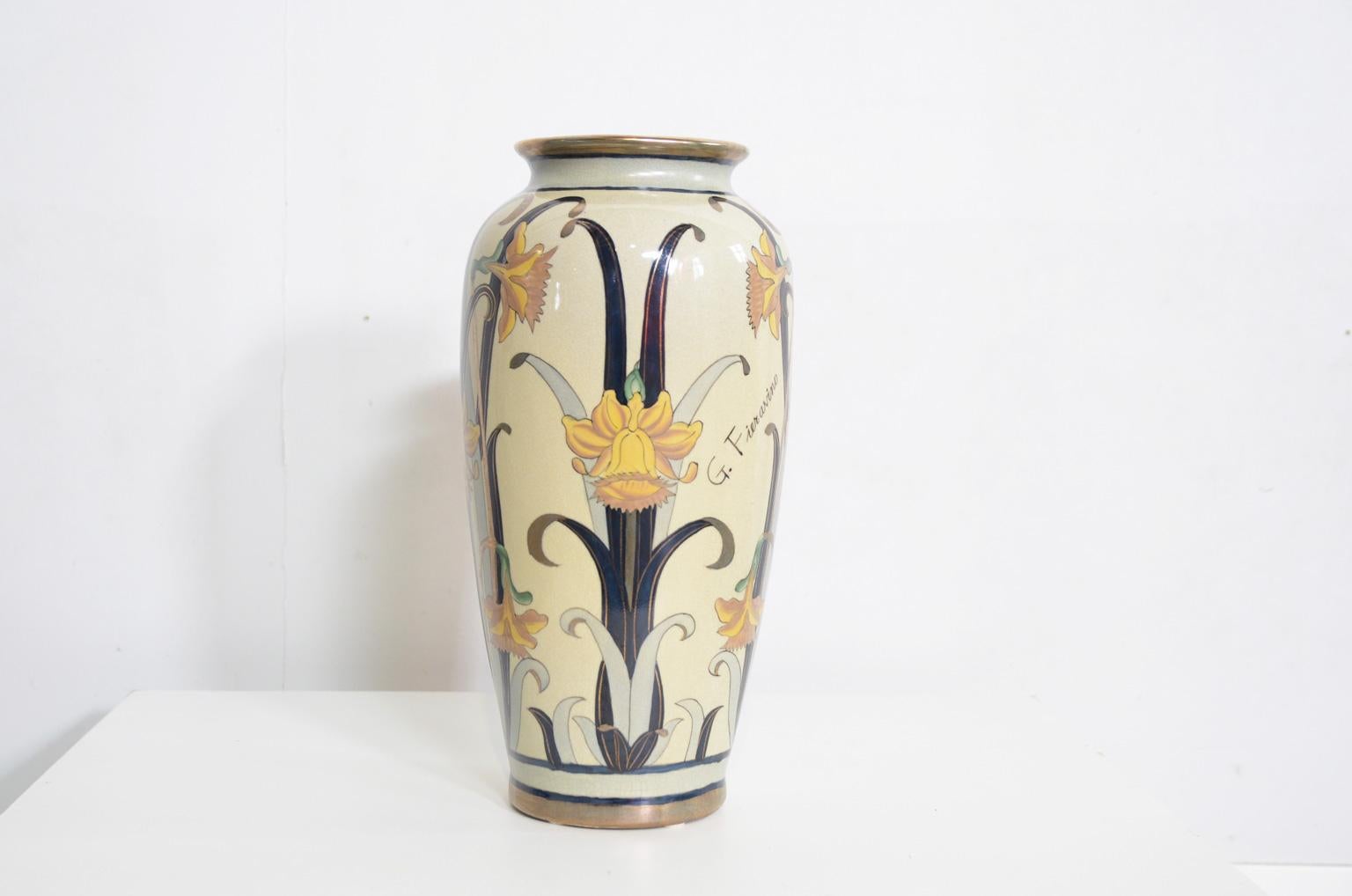 3 Italian Earthenware Art Nouveau Vases by G. Fieravino For Sale 1