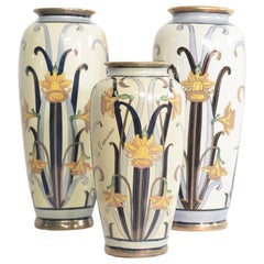 3 Italian Earthenware Art Nouveau Vases by G. Fieravino