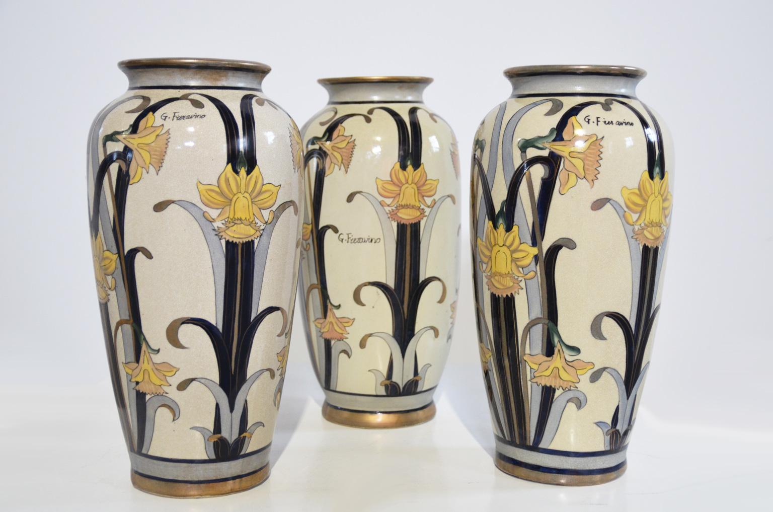 Italienische Vasen aus Steingut von G. Fieravino (Art nouveau)