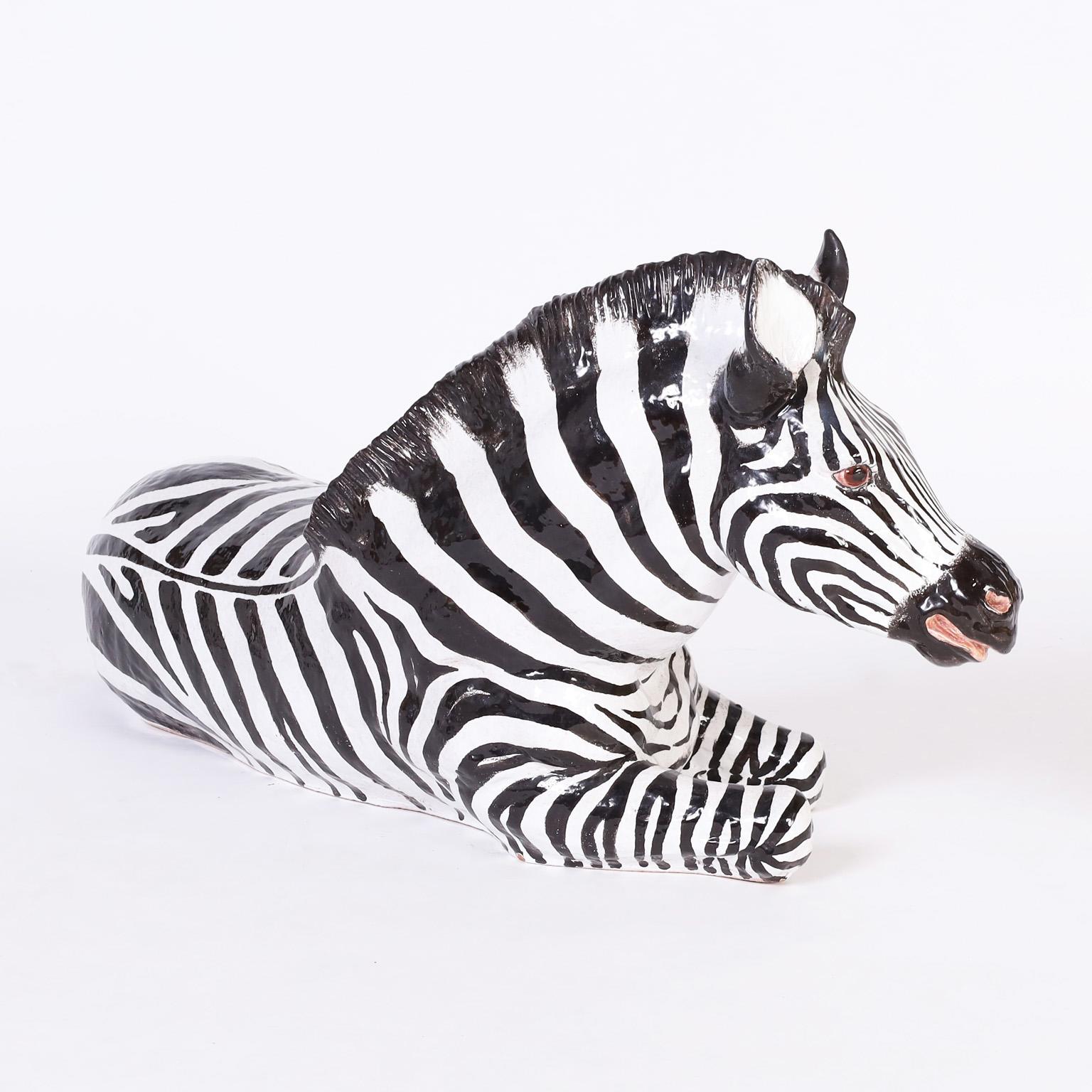 Glazed Italian Earthenware Zebra Sculpture