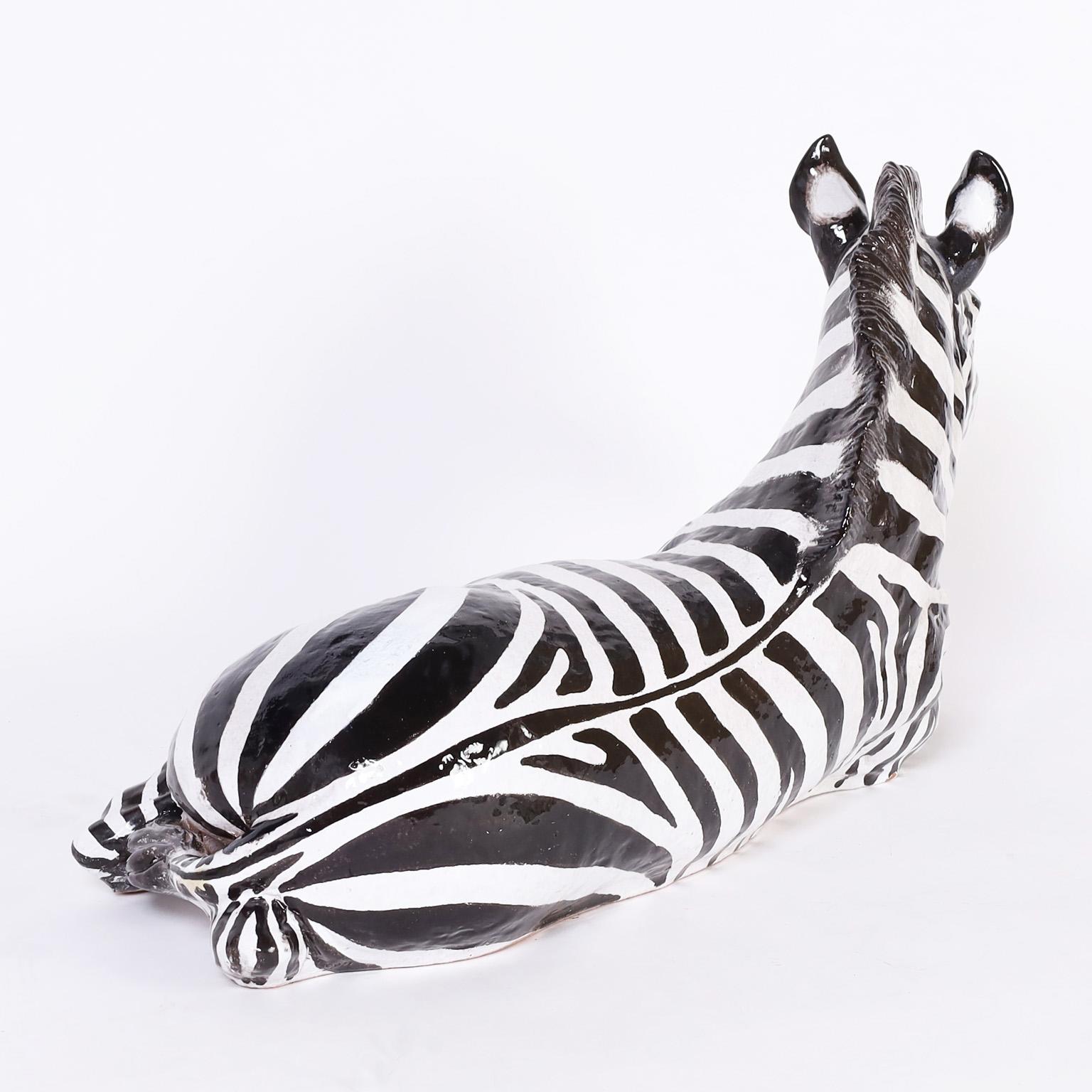 Italian Earthenware Zebra Sculpture In Good Condition In Palm Beach, FL