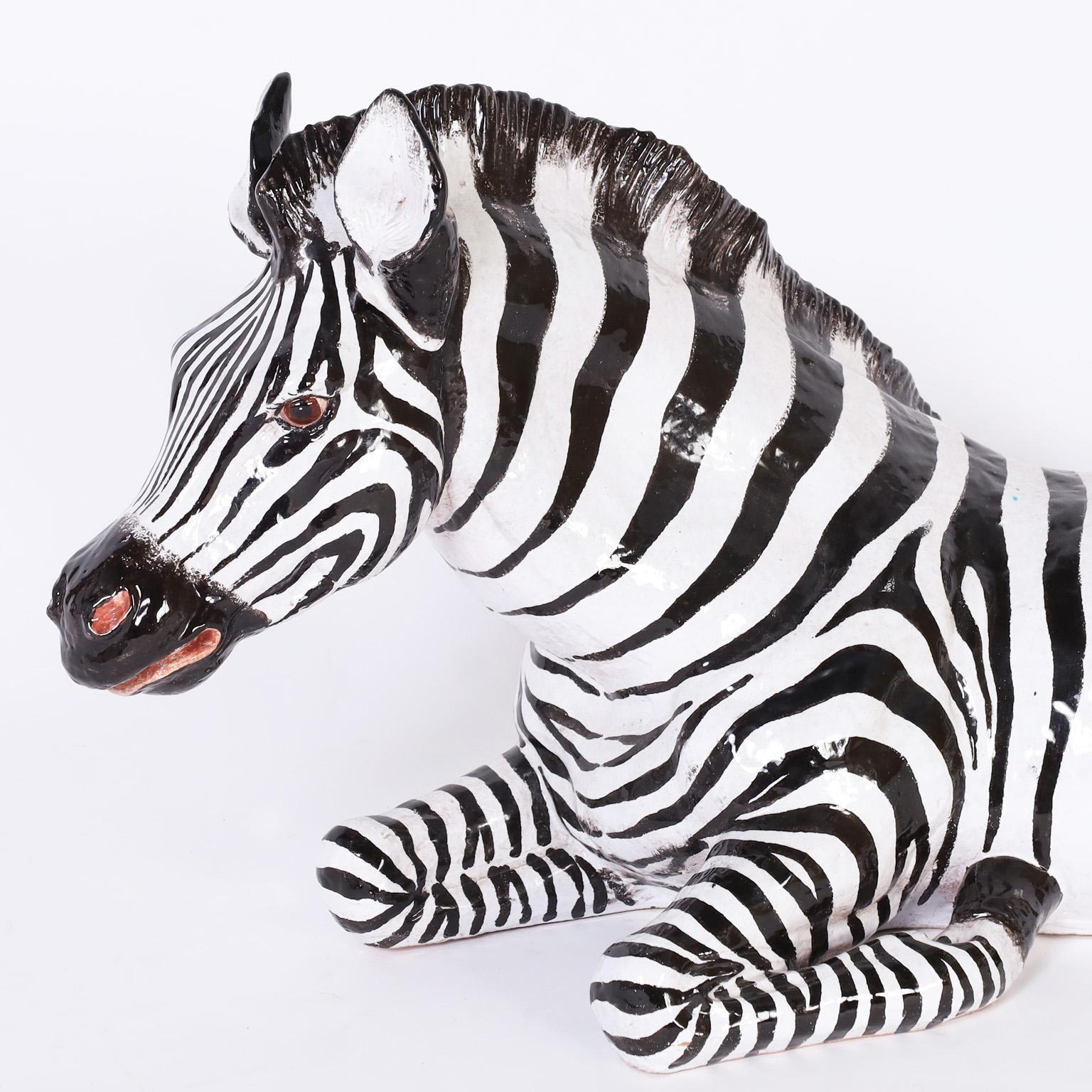 20th Century Italian Earthenware Zebra Sculpture
