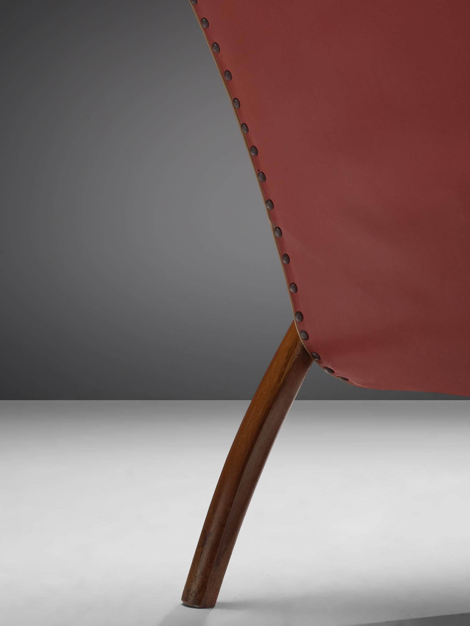 Italian Easy Chair in Walnut and Red Leatherette 2