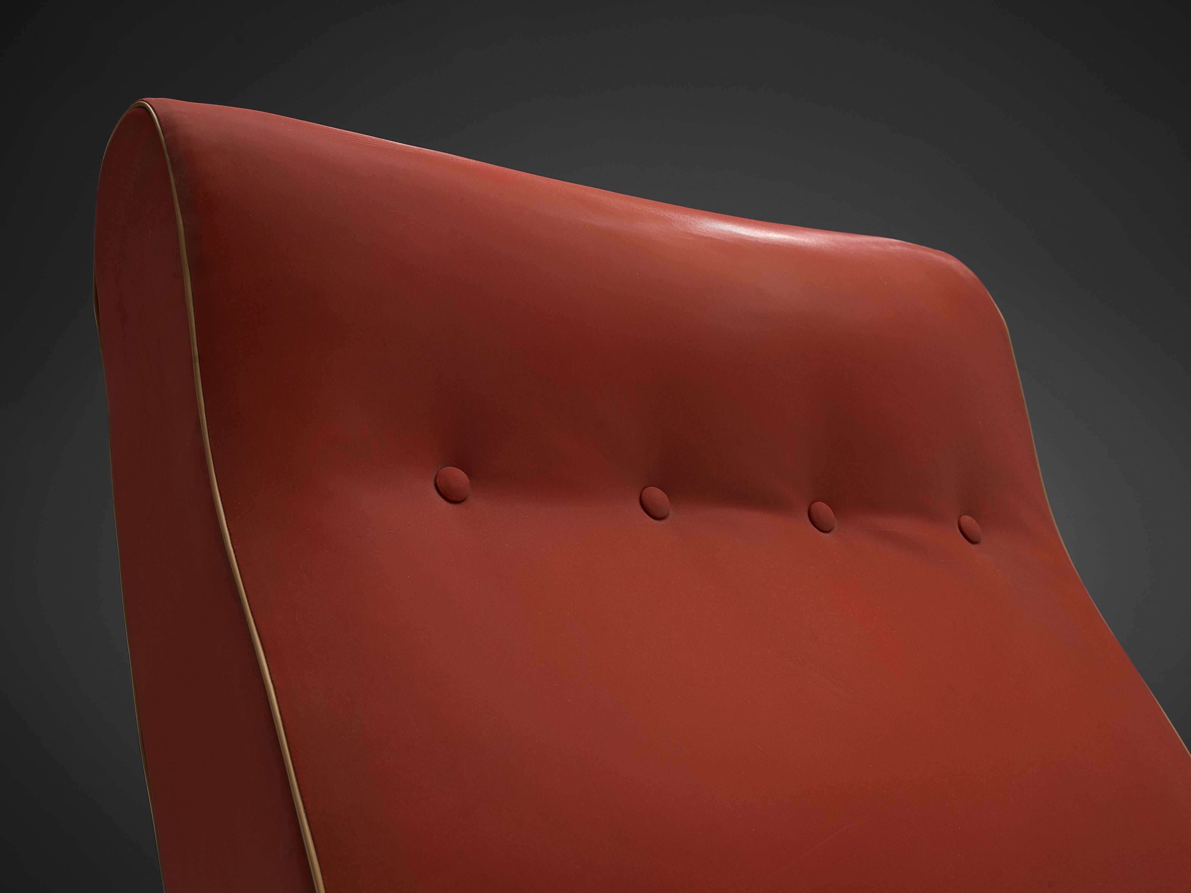 Mid-20th Century Italian Easy Chair in Walnut and Red Leatherette  For Sale