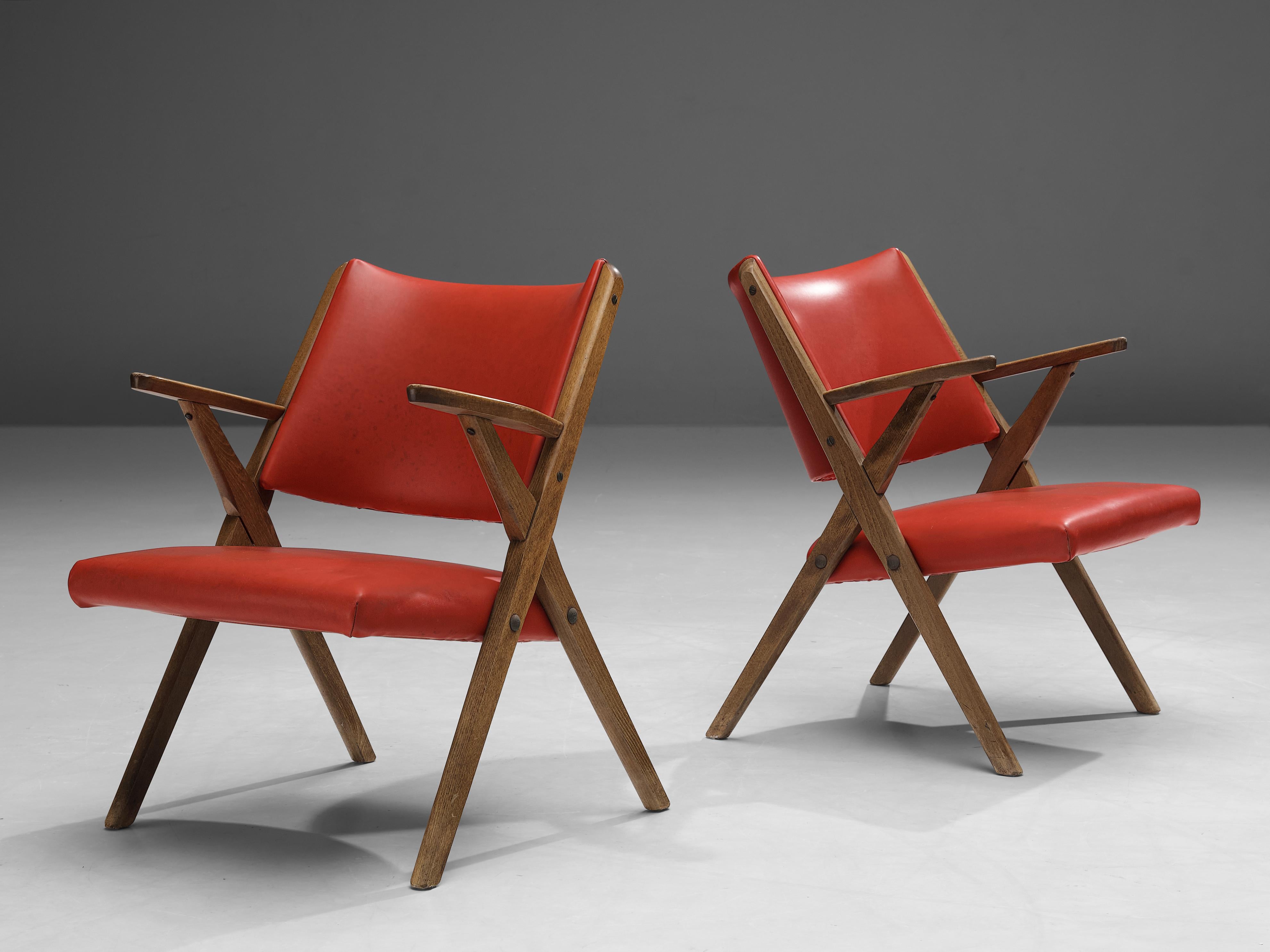 Italian Easy Chairs in Bright Red 2