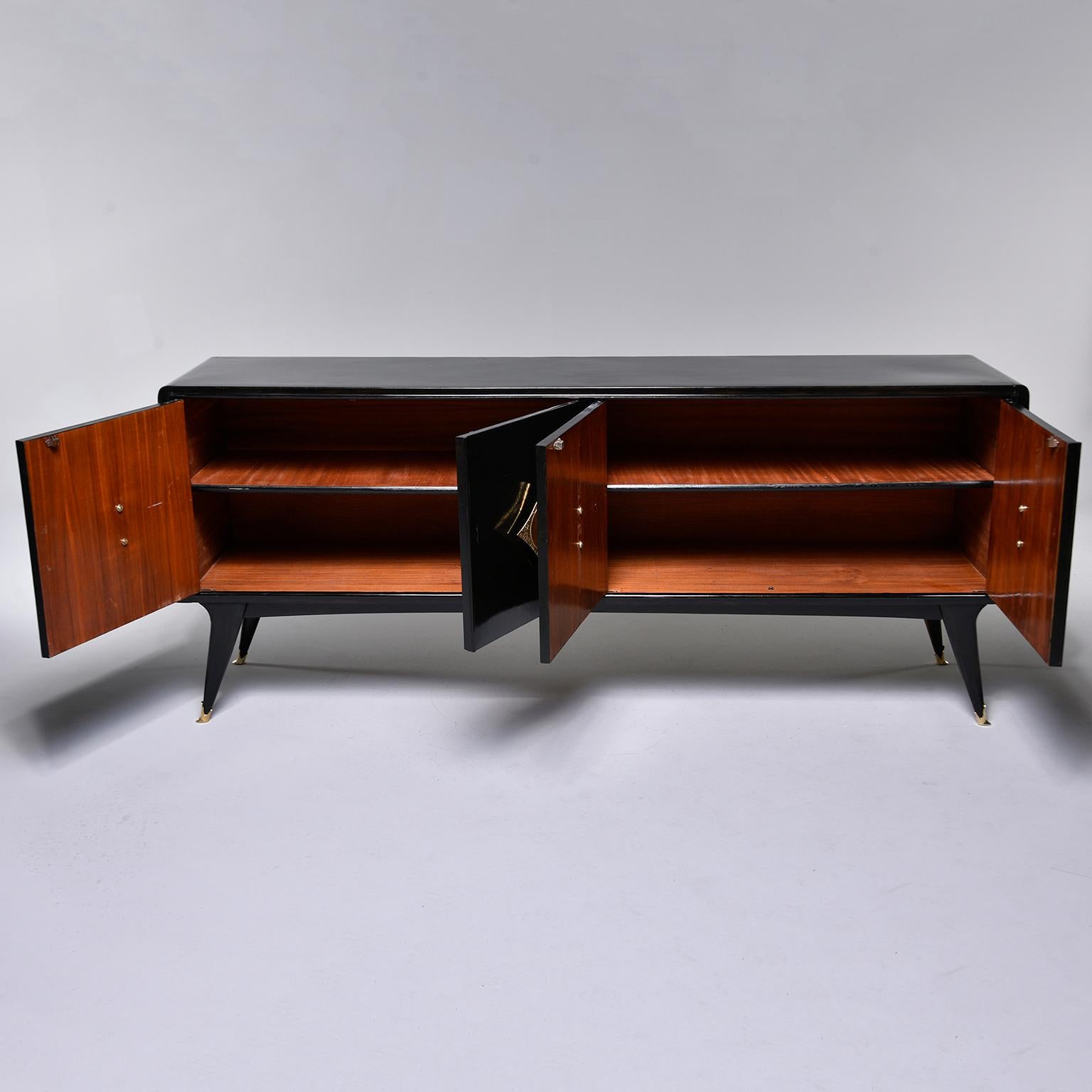 Mid-Century Modern Italian Ebonised Sideboard With Elaborate Brass Knobs