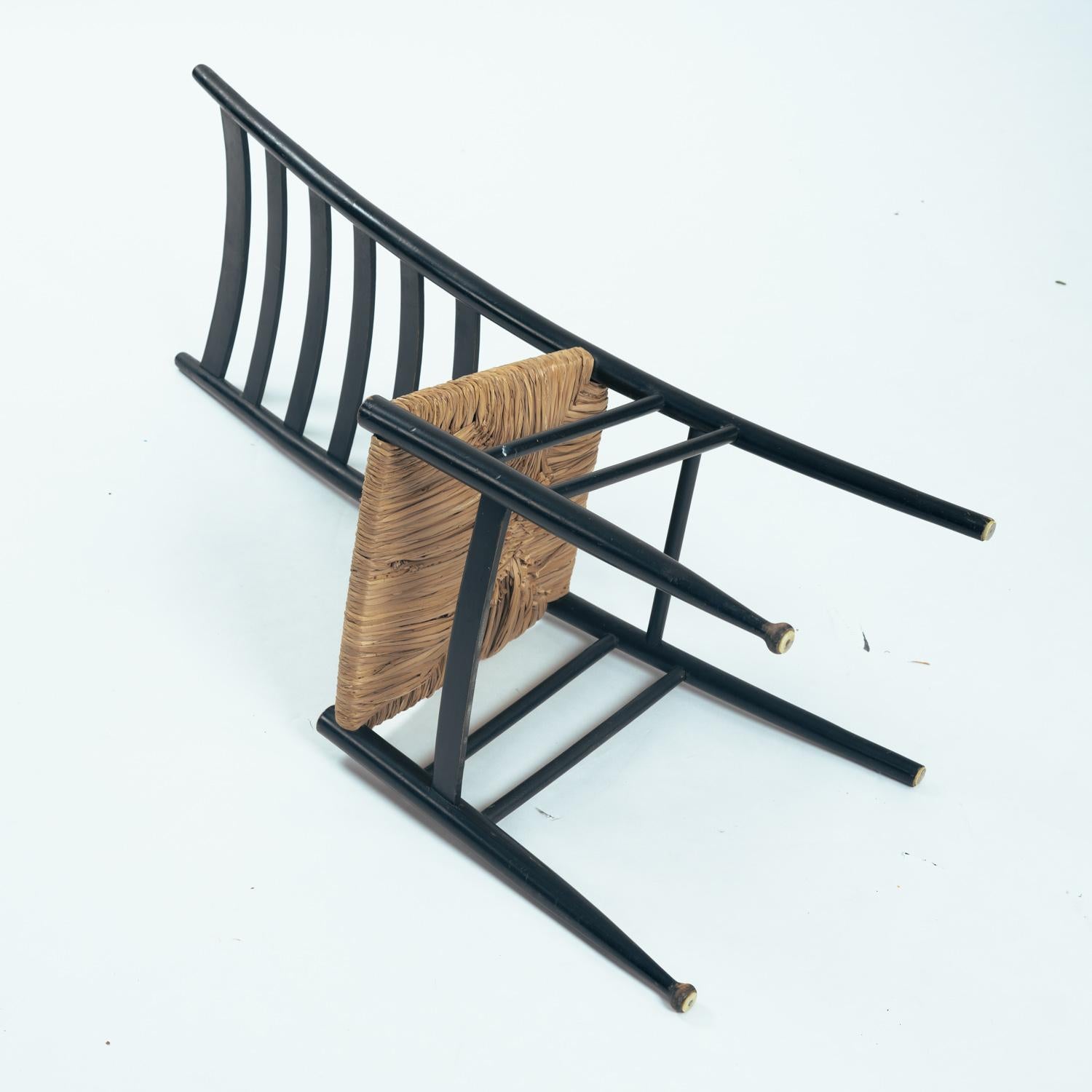 Chiavari Italienischer Stuhl mit hoher Rückenlehne aus ebonisiertem Stroh im Stil von Gio Ponti, 1950er Jahre im Angebot 7