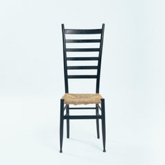 Italian Ebonised Straw Webbing Highback Chair, 1950s Chiavari Style