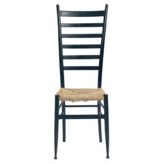 Sedia a schienale alto in paglia ebanizzata in stile italiano di Chiavari Gio Ponti, anni '50