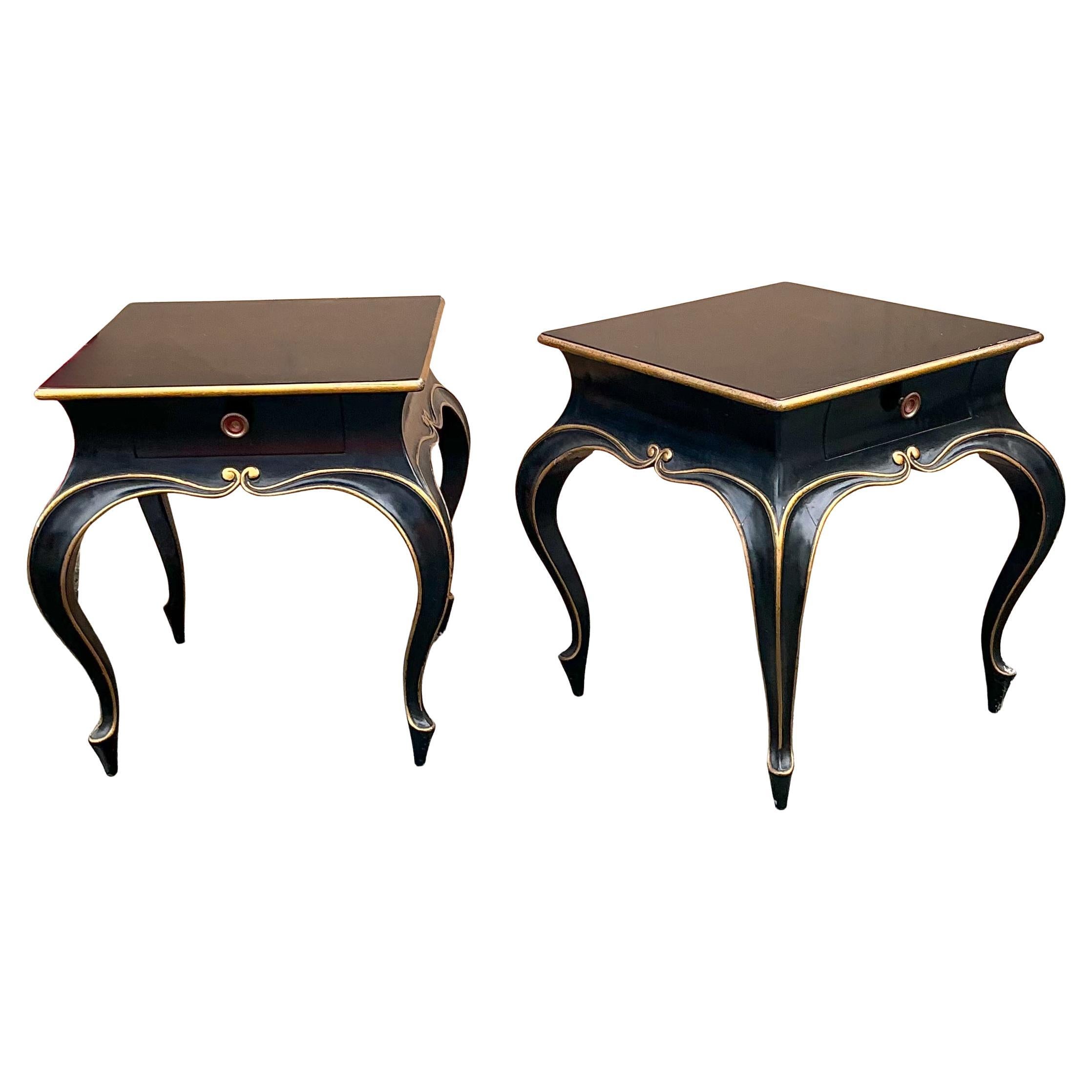 Italian Ebonized And Giltwood Side Tables W/ French Louis XV Styling -Pair