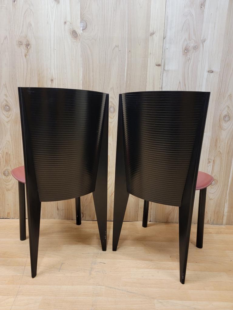Postmoderne  Chaises de salle à manger italiennes en bois cintré et cuir par Calligaris - Lot de 6 en vente