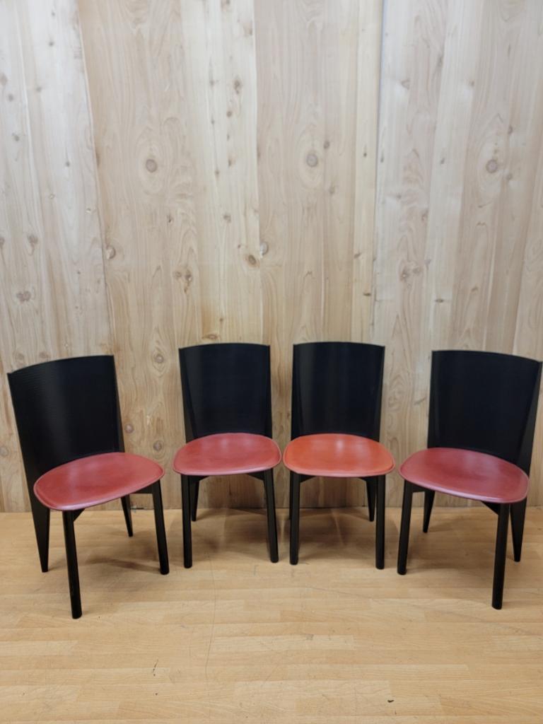 Fait main  Chaises de salle à manger italiennes en bois cintré et cuir par Calligaris - Lot de 6 en vente