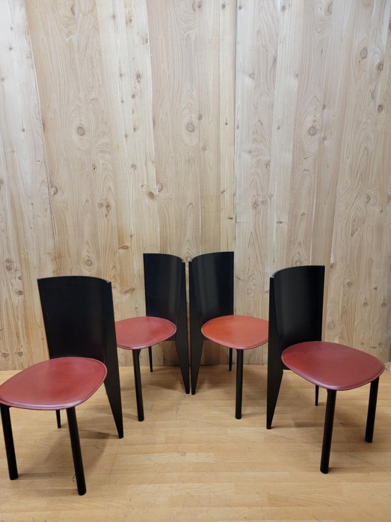 Milieu du XXe siècle  Chaises de salle à manger italiennes en bois cintré et cuir par Calligaris - Lot de 6 en vente