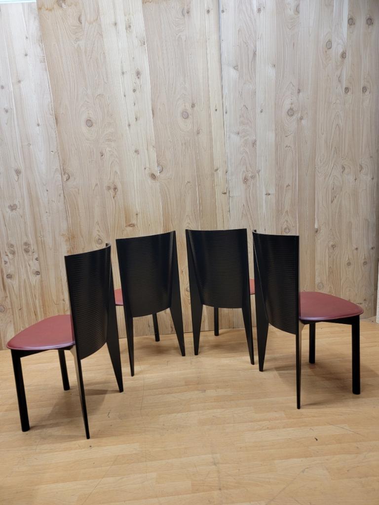 Cuir  Chaises de salle à manger italiennes en bois cintré et cuir par Calligaris - Lot de 6 en vente
