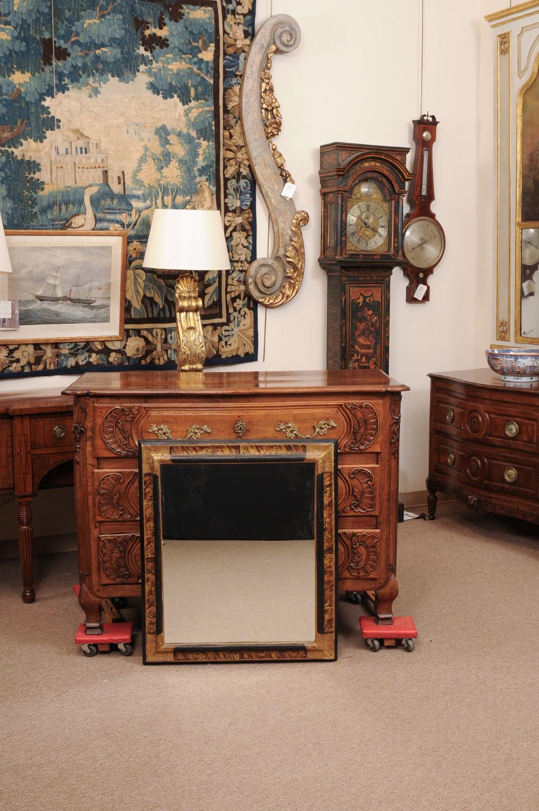 Italian Ebonized & Faux Painted Tortoiseshell Rectangular Frame with mirror In Fair Condition For Sale In Atlanta, GA