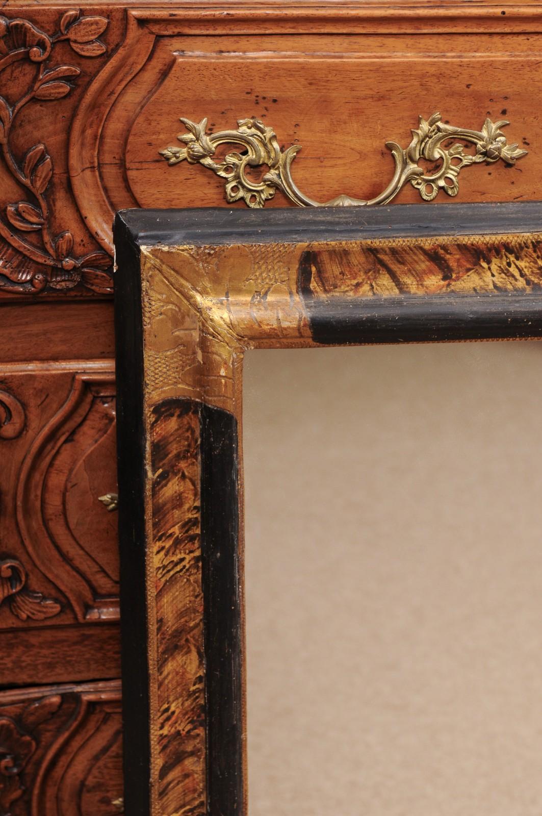 17th Century Italian Ebonized & Faux Painted Tortoiseshell Rectangular Frame with mirror For Sale