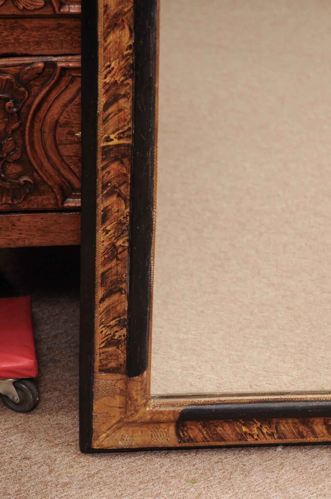 Mirror Italian Ebonized & Faux Painted Tortoiseshell Rectangular Frame with mirror For Sale