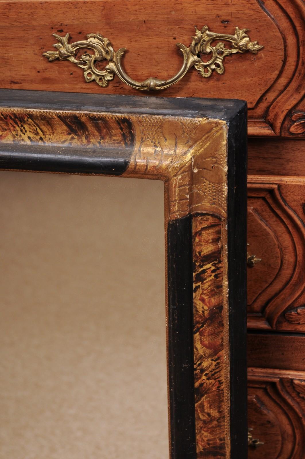 Italian Ebonized & Faux Painted Tortoiseshell Rectangular Frame with mirror For Sale 1
