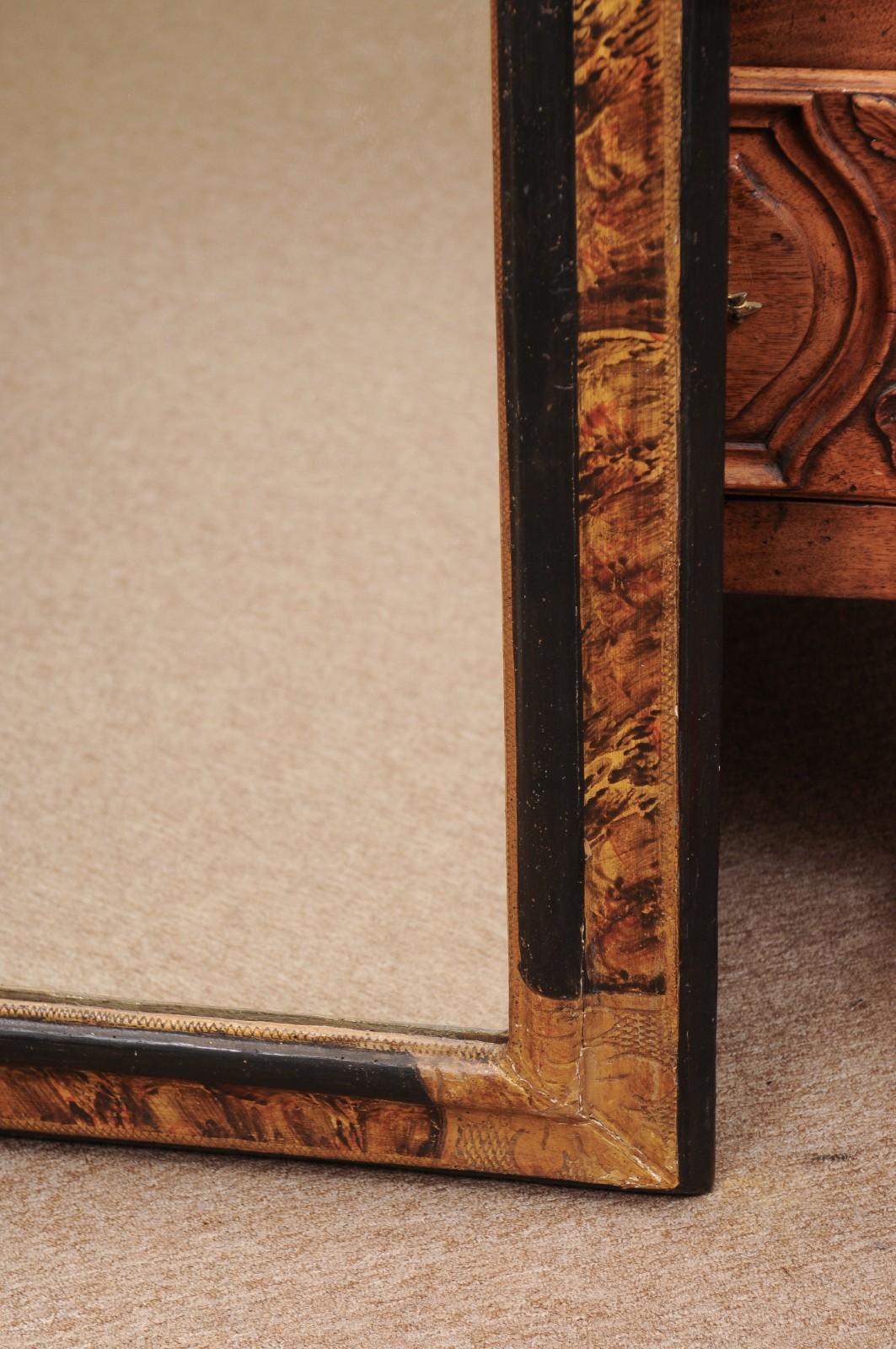 Italian Ebonized & Faux Painted Tortoiseshell Rectangular Frame with mirror For Sale 2