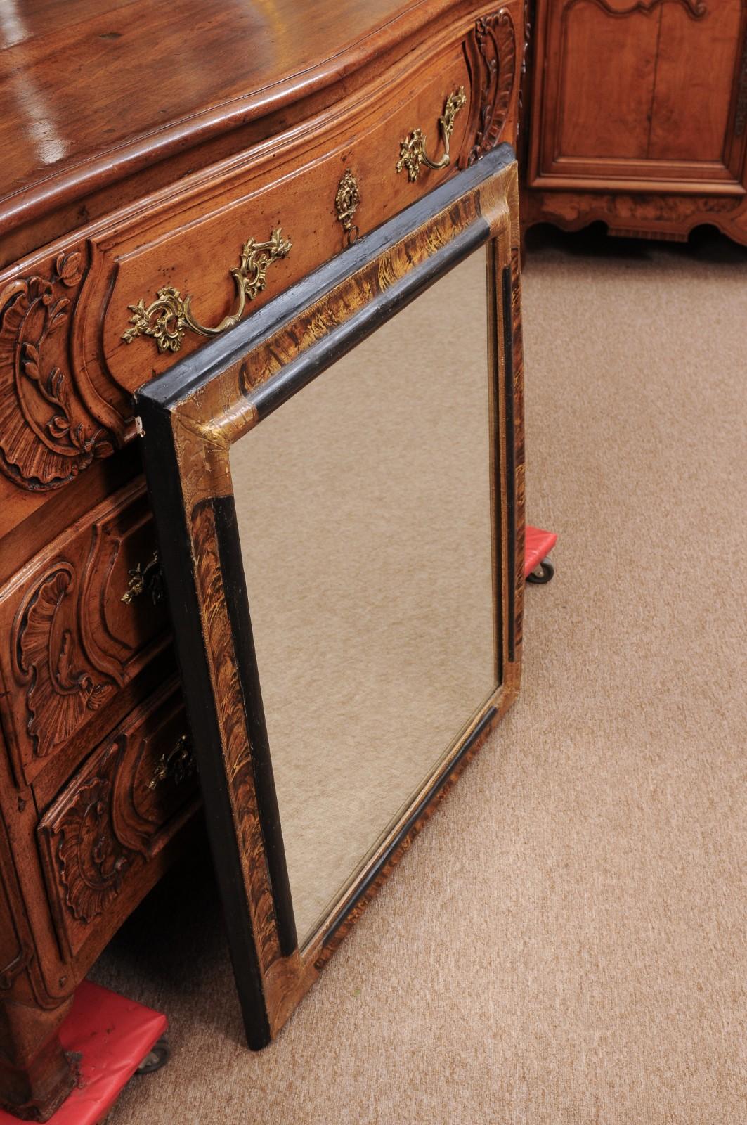 Italian Ebonized & Faux Painted Tortoiseshell Rectangular Frame with mirror For Sale 4