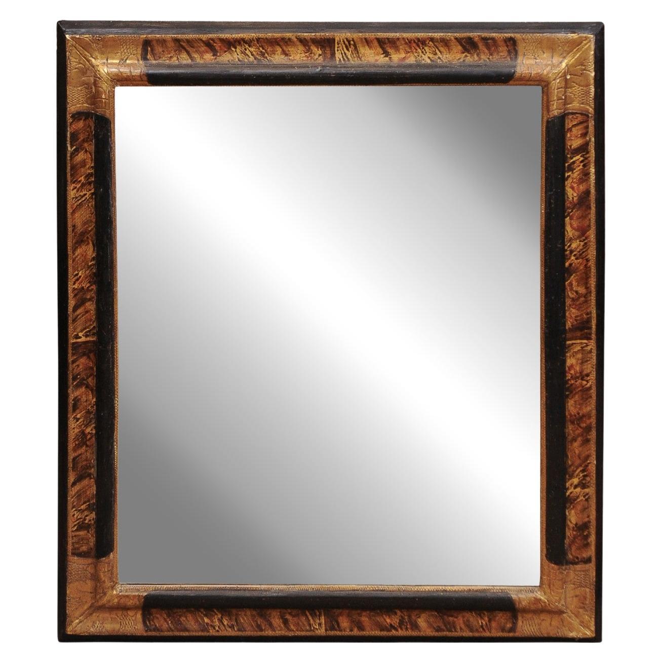 Italian Ebonized & Faux Painted Tortoiseshell Rectangular Frame with mirror For Sale
