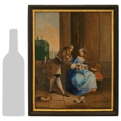 Italian ebonized Fruitwood, Giltwood and Reserve Painted on Glass painting