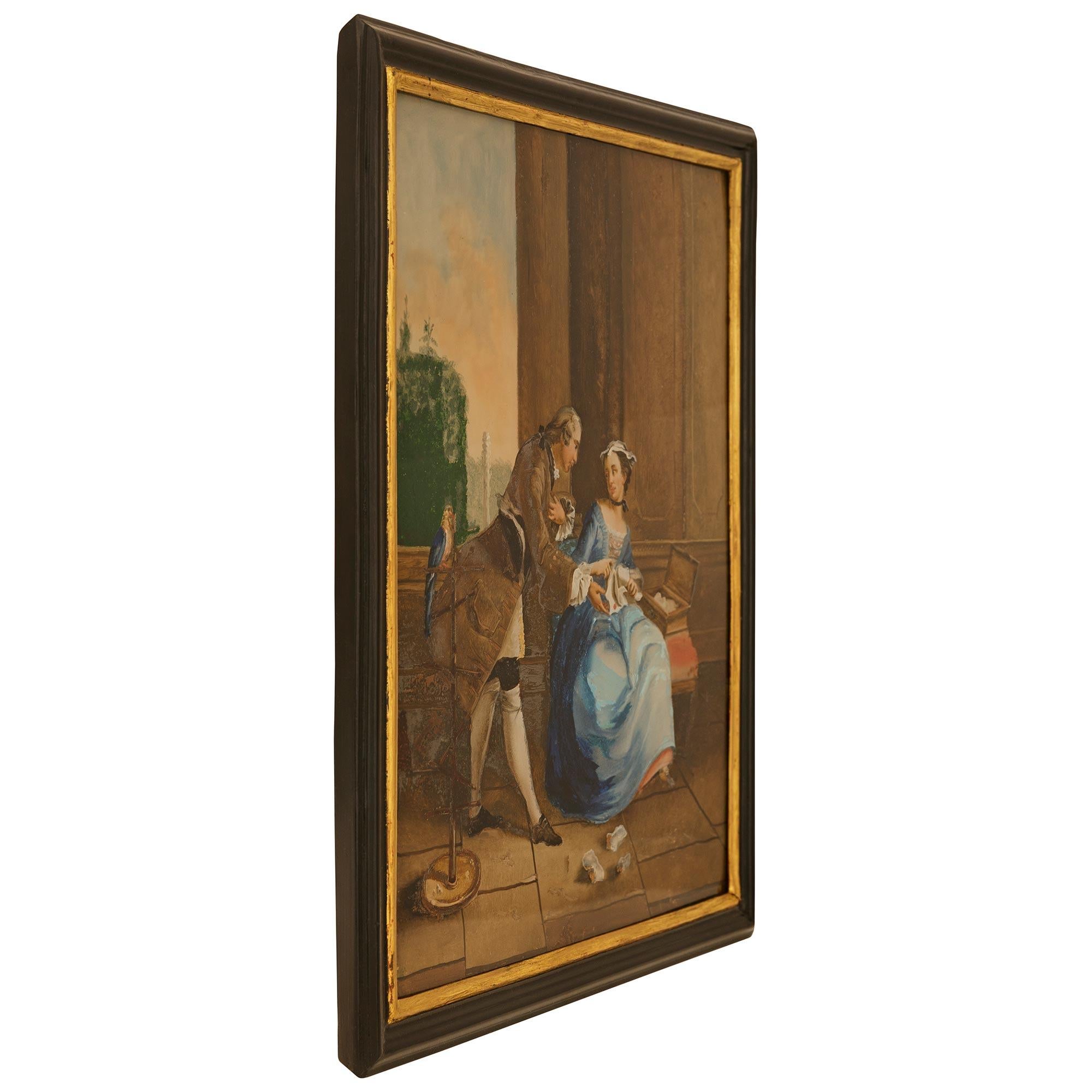 Italienisch ebonisiert Obstholz, Giltwood und Reserve auf Glas gemalt Malerei (Ebonisiert) im Angebot