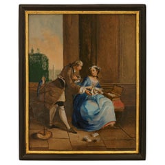 Italienisch ebonisiert Obstholz, Giltwood und Reserve auf Glas gemalt Malerei