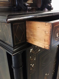 Italian Ebonized High-Back Sideboard, Inlaid