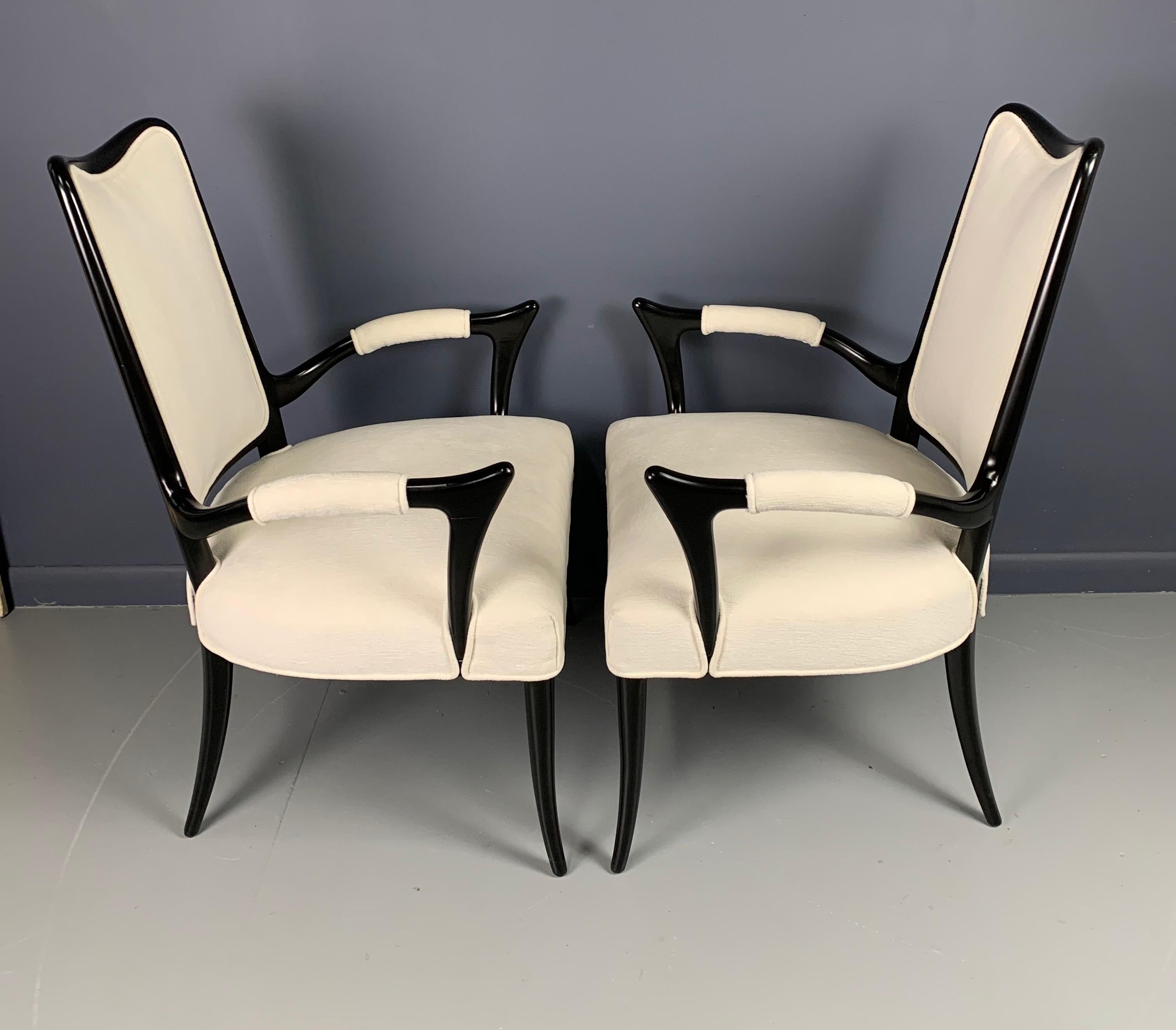 20th Century Italian Ebonized Sculptural Pair of Armchairs in the Style of Osvaldo Borsani