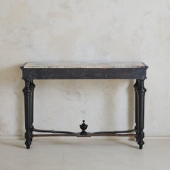 Italian Ebonized Wood + Marble Console Table, 18th Century