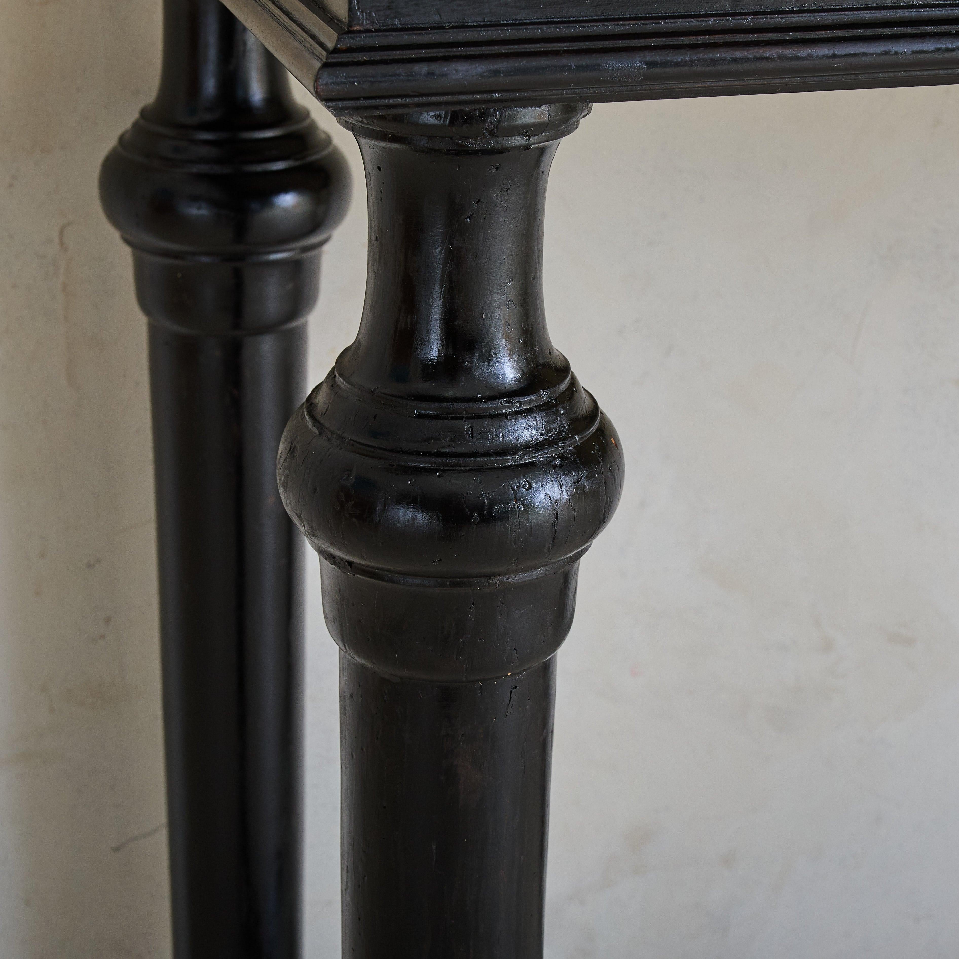 Italian Ebonized Wood + Marble Console Table, 18th Century For Sale 3