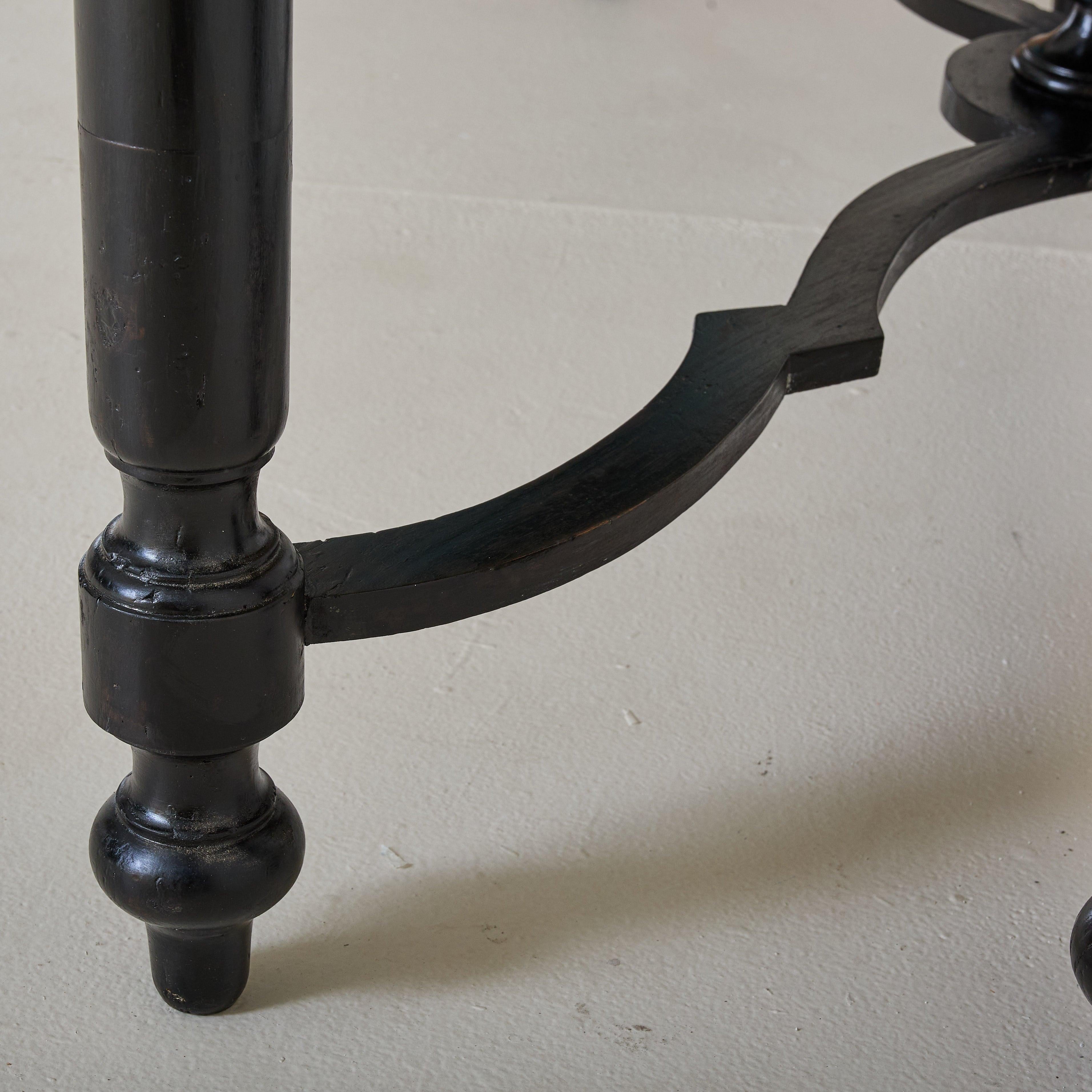 Italian Ebonized Wood + Marble Console Table, 18th Century For Sale 4