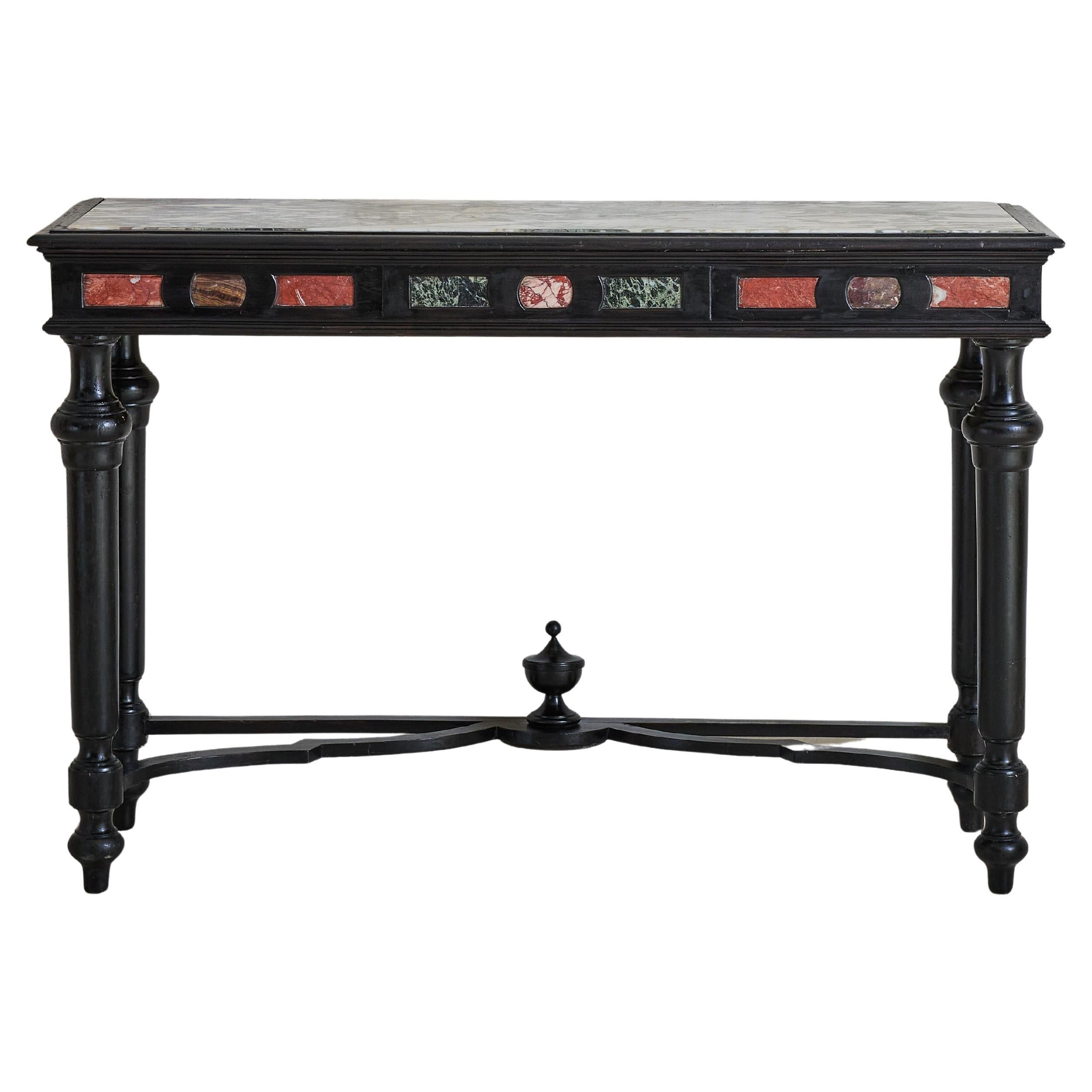 Console italienne en bois ébénisé et marbre, 18ème siècle