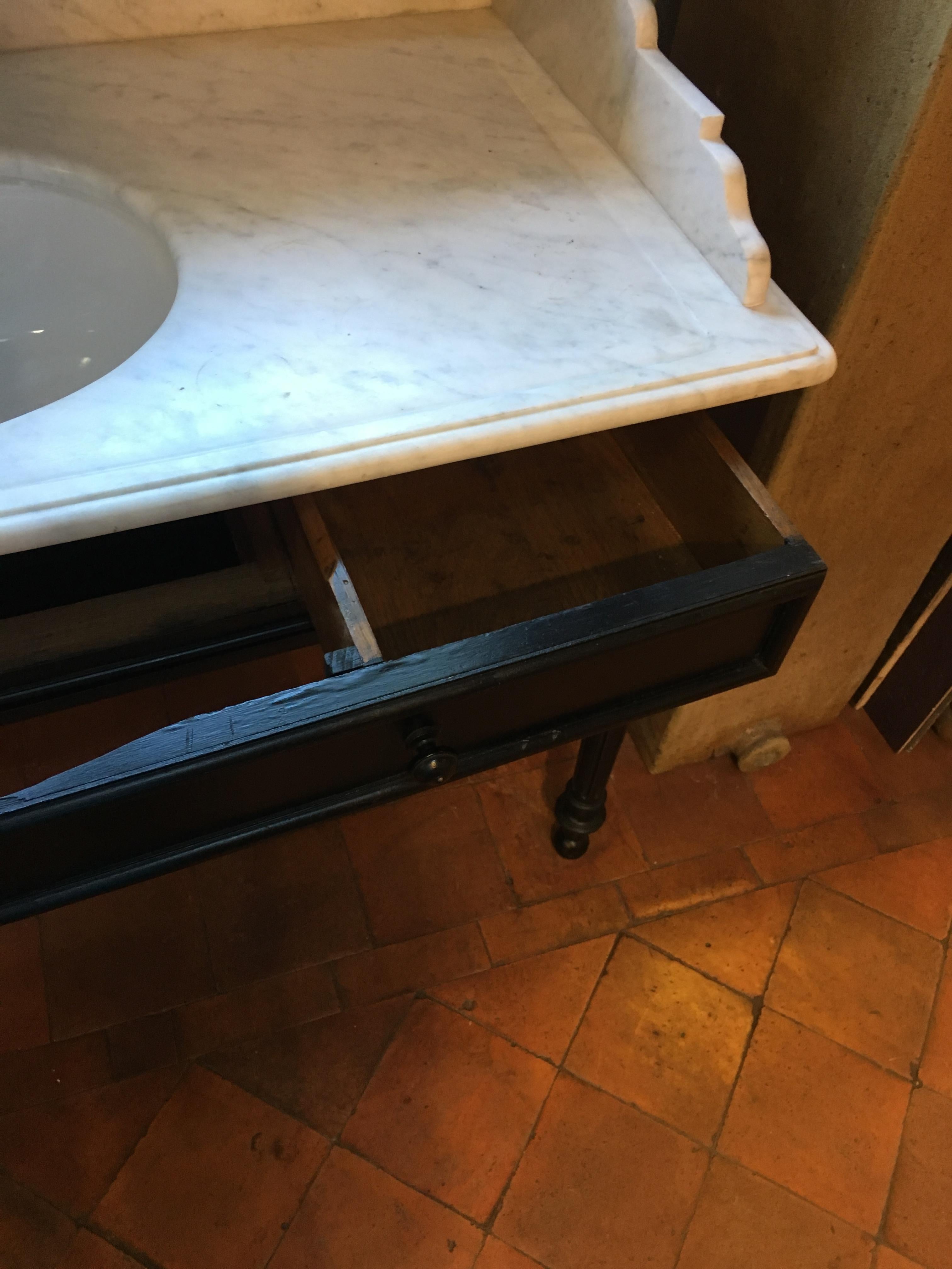Italian Ebonized Wood with Carrara Marble Top Sink from 20th Century 5