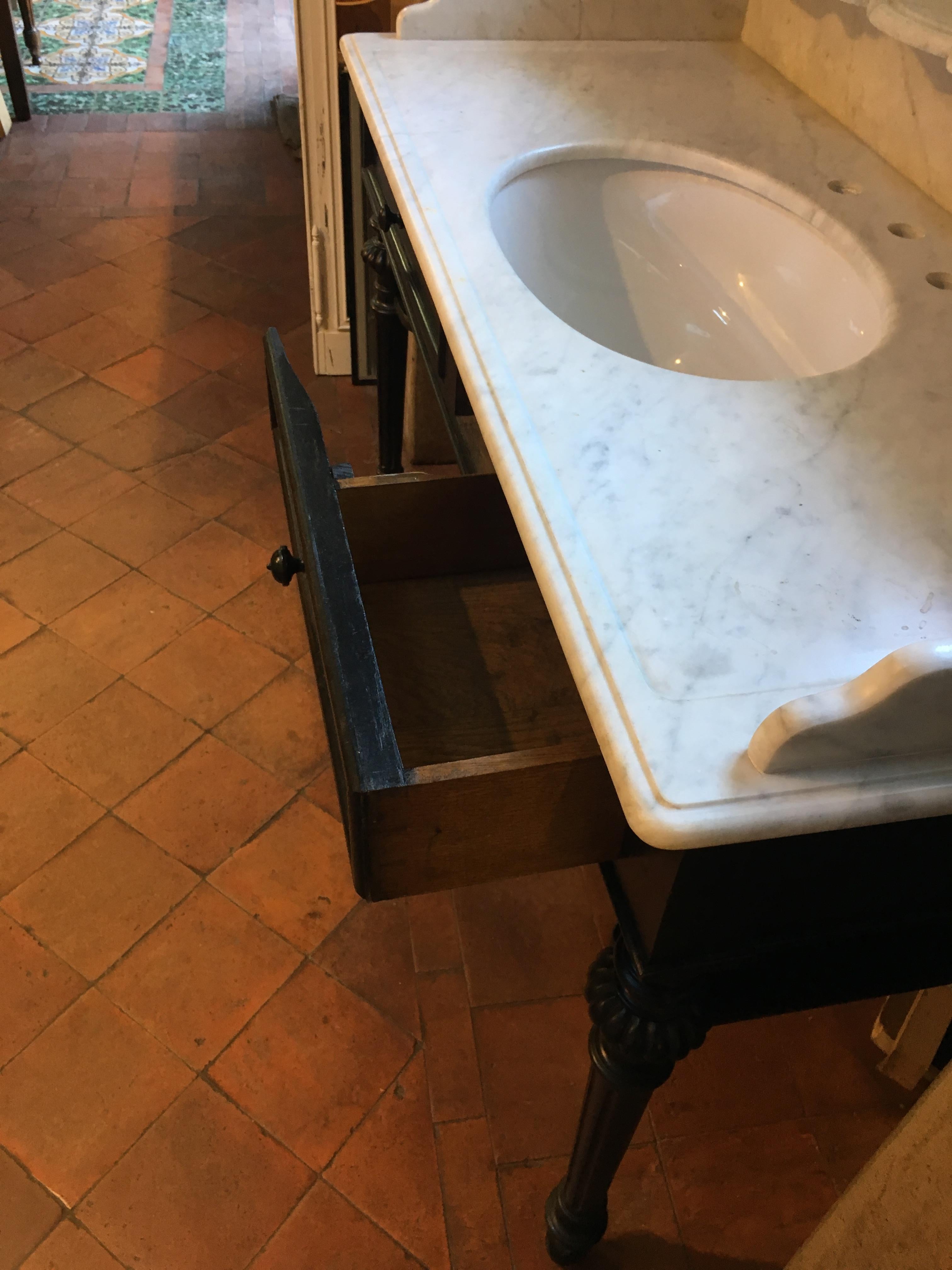 Italian Ebonized Wood with Carrara Marble Top Sink from 20th Century 6