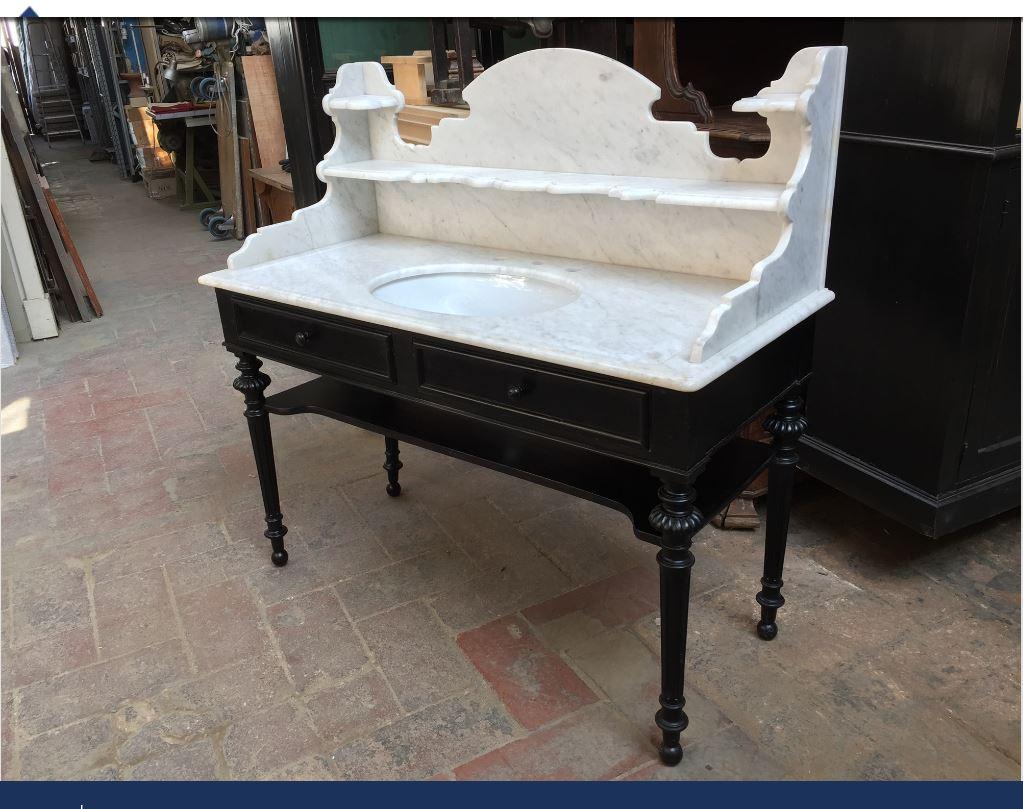 Victorian Italian Ebonized Wood with Carrara Marble Top Sink from 20th Century
