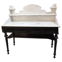 Italian Ebonized Wood with Carrara Marble Top Sink from 20th Century