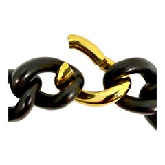 Italian Ebony & 18K Yellow Gold Curb Link Necklace 1 Inch Wide x 19 inches Long