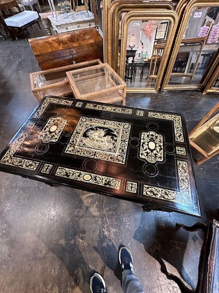 Mid-19th Century Italian Ebony and Ivory Inlaid Center Table For Sale