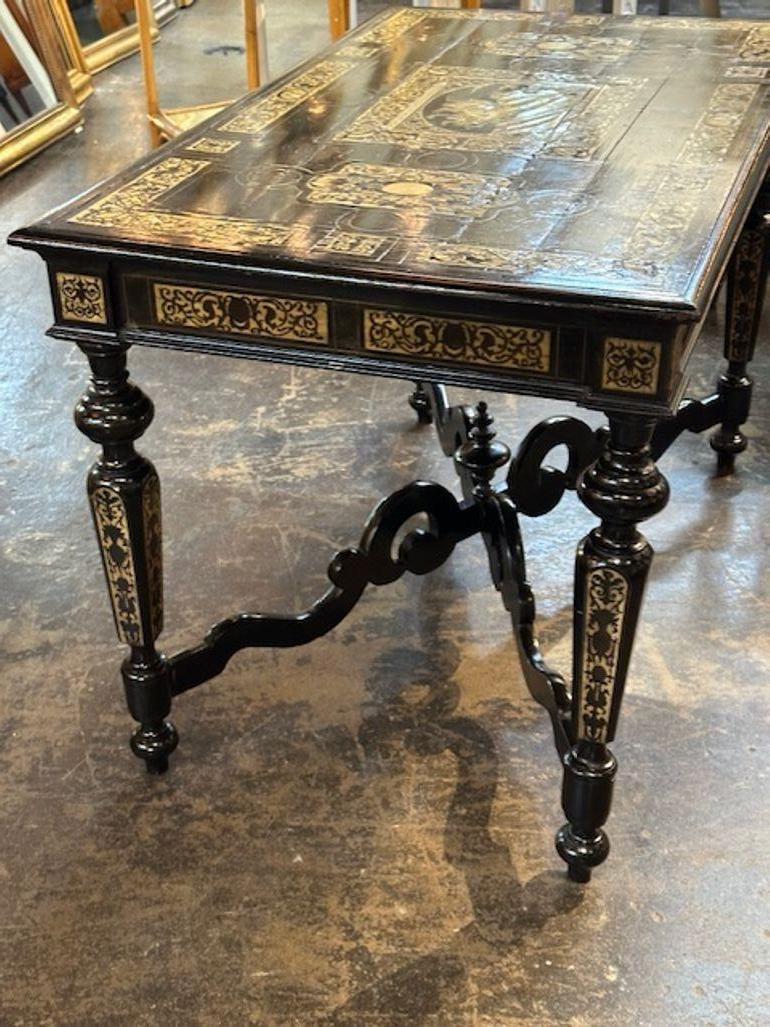 Italian Ebony and Ivory Inlaid Center Table For Sale 4