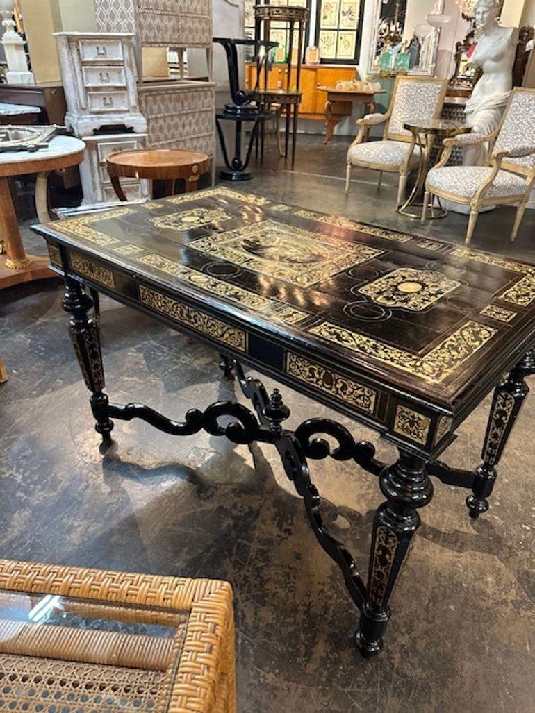 Italian Ebony and Ivory Inlaid Center Table For Sale 5